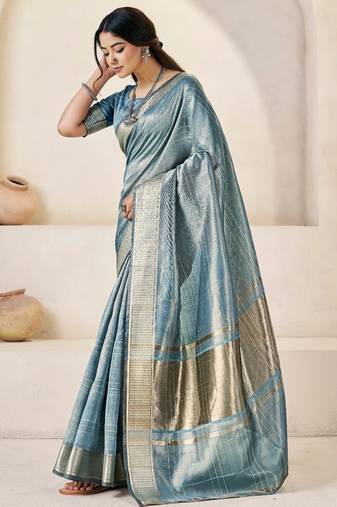 Soft linen cotton silk saree with gold zari weaving | elegant party & wedding wear saree