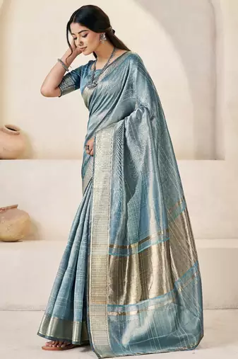 Soft linen cotton silk saree with gold zari weaving | elegant party & wedding wear saree
