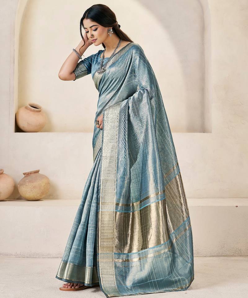 Soft linen cotton silk saree with gold zari weaving | elegant party & wedding wear saree