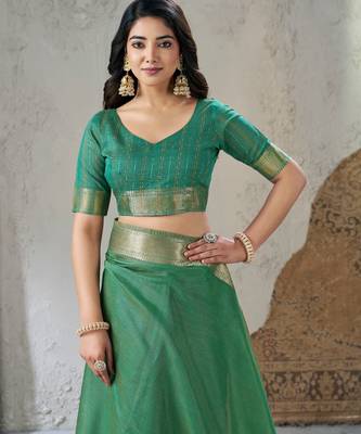 Soft linen cotton silk blend saree with gold zari weaving 2