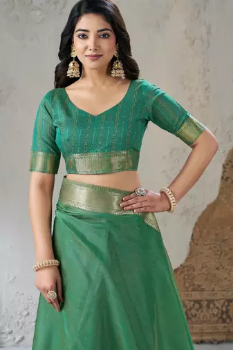 Soft linen cotton silk blend saree with gold zari weaving