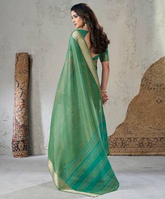 Soft linen cotton silk blend saree with gold zari weaving 4