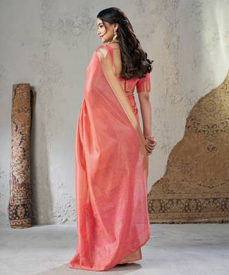 Soft linen cotton silk blend saree with gold zari weaving 5