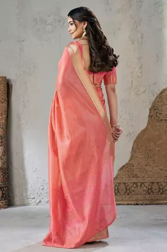 Soft linen cotton silk blend saree with gold zari weaving