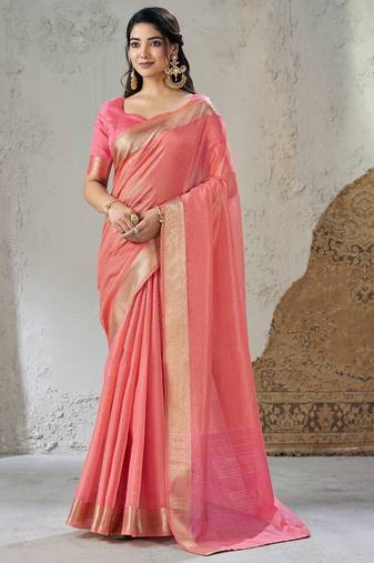 Soft linen cotton silk saree with gold zari weaving | elegant party & wedding wear saree
