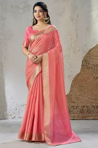 Soft linen cotton silk saree with gold zari weaving | elegant party & wedding wear saree