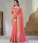Soft linen cotton silk blend saree with gold zari weaving