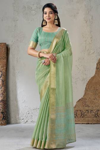 Soft linen cotton silk saree with gold zari weaving | elegant party & wedding wear saree