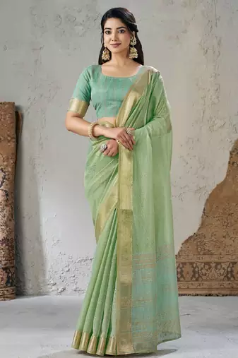 Soft linen cotton silk saree with gold zari weaving | elegant party & wedding wear saree