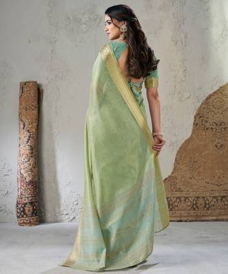 Soft linen cotton silk blend saree with gold zari weaving 4
