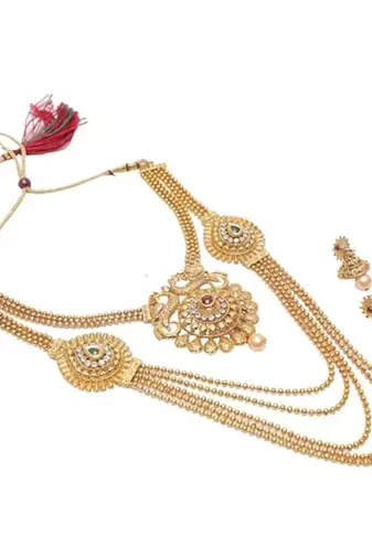 copper alloy multilayer necklace with studded design