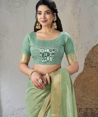 Soft linen cotton silk blend saree with gold zari weaving 5