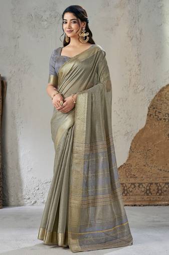 Soft linen cotton silk saree with gold zari weaving | elegant party & wedding wear saree