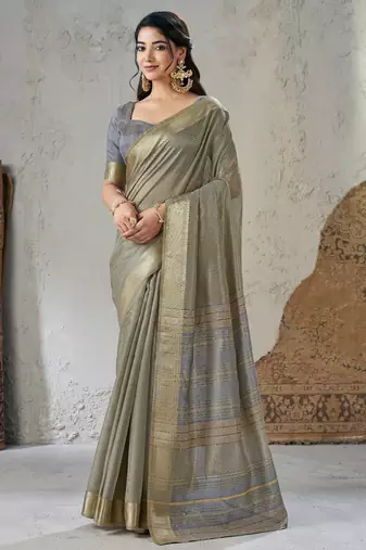Soft linen cotton silk saree with gold zari weaving | elegant party & wedding wear saree
