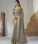 Soft linen cotton silk blend saree with gold zari weaving