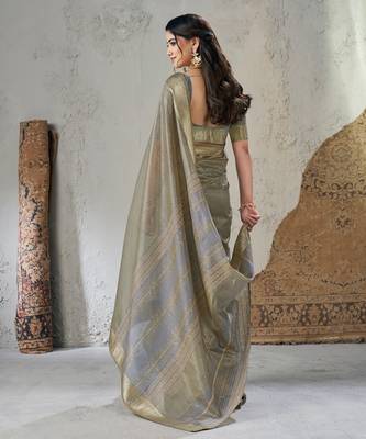Soft linen cotton silk blend saree with gold zari weaving 4