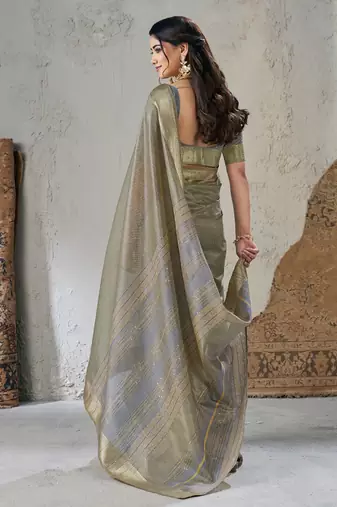 Soft linen cotton silk blend saree with gold zari weaving