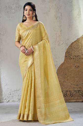 Soft linen cotton silk saree with gold zari weaving | elegant party & wedding wear saree