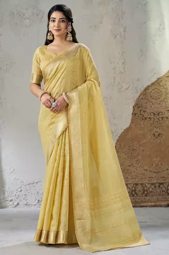 Soft linen cotton silk saree with gold zari weaving | elegant party & wedding wear saree