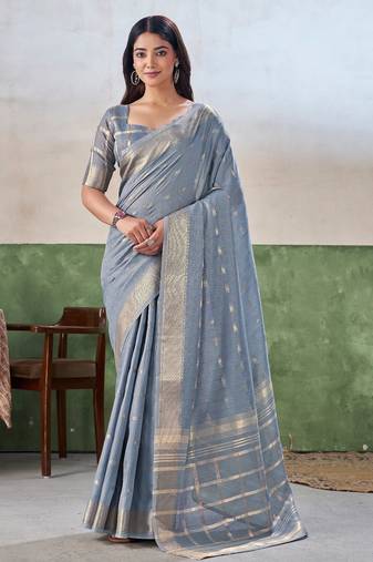 Soft linen cotton silk saree with gold zari weaving | elegant party & wedding wear saree