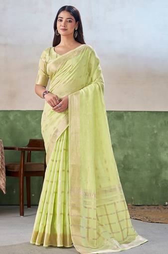 Soft linen cotton silk saree with gold zari weaving | elegant party & wedding wear saree