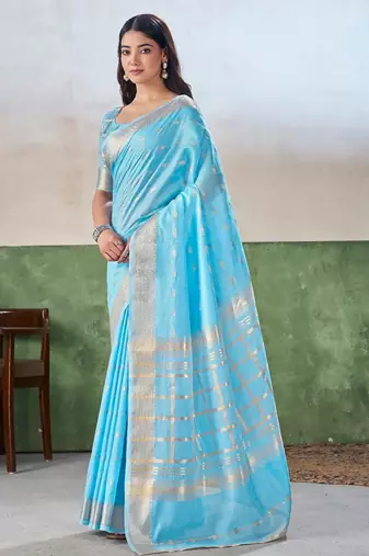 Soft linen cotton silk saree with gold zari weaving | elegant party & wedding wear saree