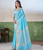 Soft linen cotton silk blend saree with gold zari weaving