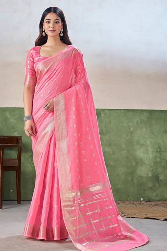 Soft linen cotton silk saree with gold zari weaving | elegant party & wedding wear saree