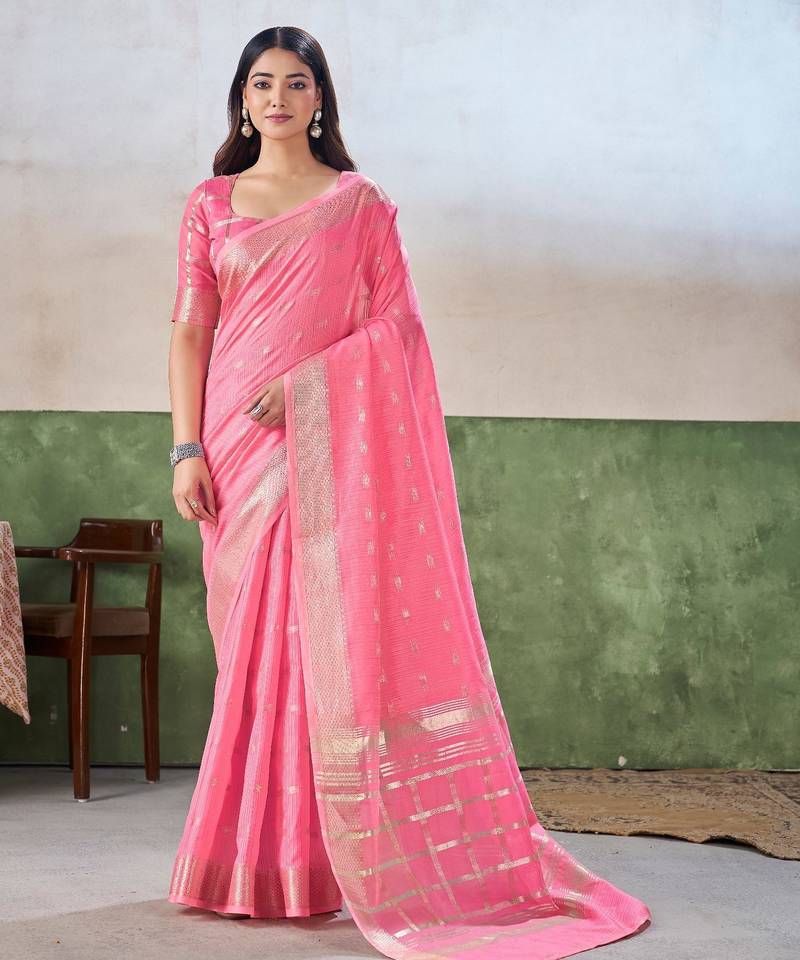 Soft linen cotton silk saree with gold zari weaving | elegant party & wedding wear saree