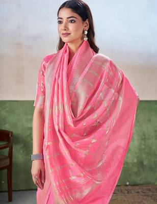 Soft linen cotton silk blend saree with gold zari weaving 3