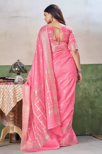 Soft linen cotton silk blend saree with gold zari weaving