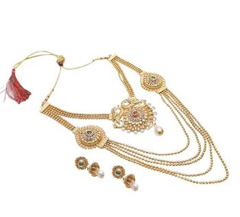 copper alloy necklace set with peacock motif work 2
