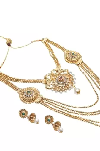 copper alloy necklace set with peacock motif work