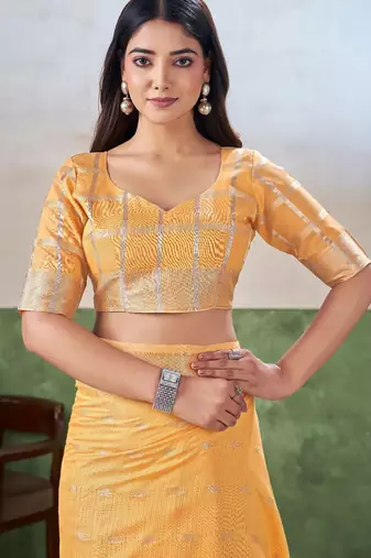 Soft linen cotton silk blend saree with gold zari weaving
