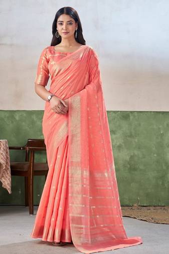 Soft linen cotton silk saree with gold zari weaving | elegant party & wedding wear saree