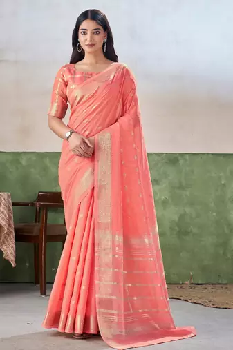 Soft linen cotton silk saree with gold zari weaving | elegant party & wedding wear saree