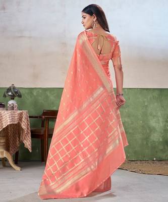 Soft linen cotton silk blend saree with gold zari weaving 5