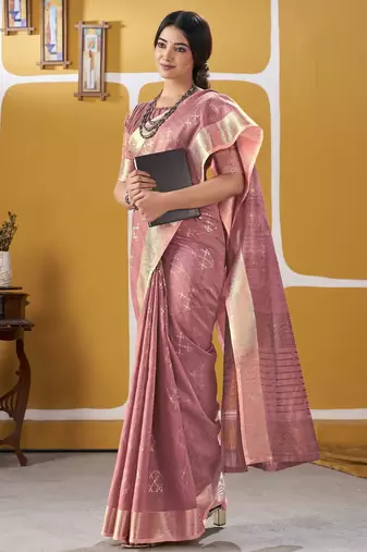 Soft linen cotton silk saree with gold zari weaving | elegant party & wedding wear saree