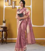 Soft linen cotton silk blend saree with gold zari weaving