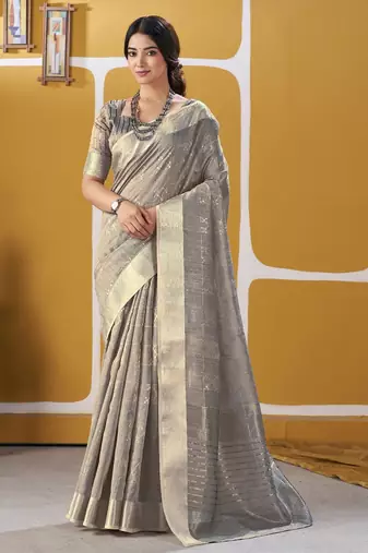 Soft linen cotton silk saree with gold zari weaving | elegant party & wedding wear saree
