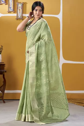 Soft linen cotton silk saree with gold zari weaving | elegant party & wedding wear saree