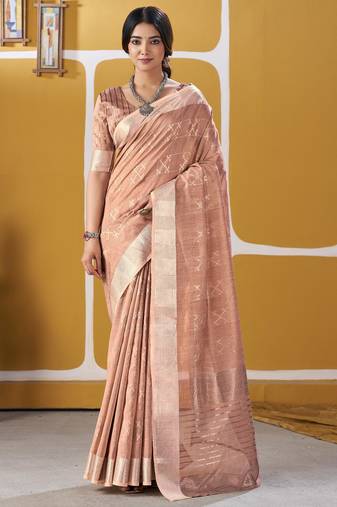 Soft linen cotton silk saree with gold zari weaving | elegant party & wedding wear saree