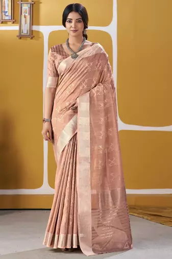 Soft linen cotton silk saree with gold zari weaving | elegant party & wedding wear saree