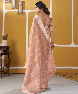 Soft linen cotton silk blend saree with gold zari weaving 4