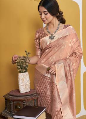 Soft linen cotton silk blend saree with gold zari weaving 5