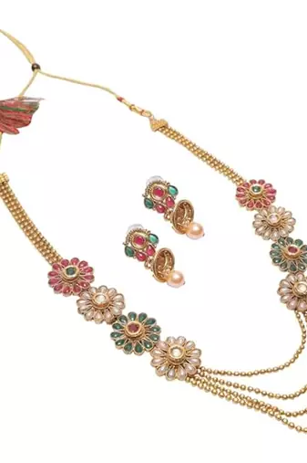 copper alloy multicolour necklace set with floral work