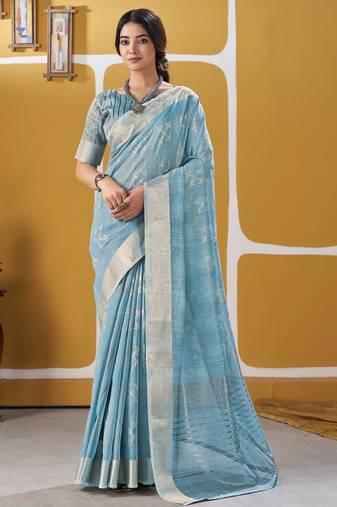 Soft linen cotton silk saree with gold zari weaving | elegant party & wedding wear saree