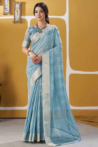 Soft linen cotton silk saree with gold zari weaving | elegant party & wedding wear saree