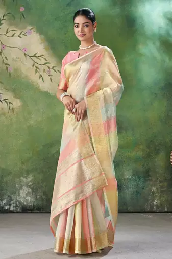 Soft linen cotton silk saree with gold zari weaving | elegant party & wedding wear saree