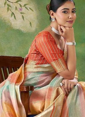 Soft linen cotton silk blend saree with gold zari weaving 3